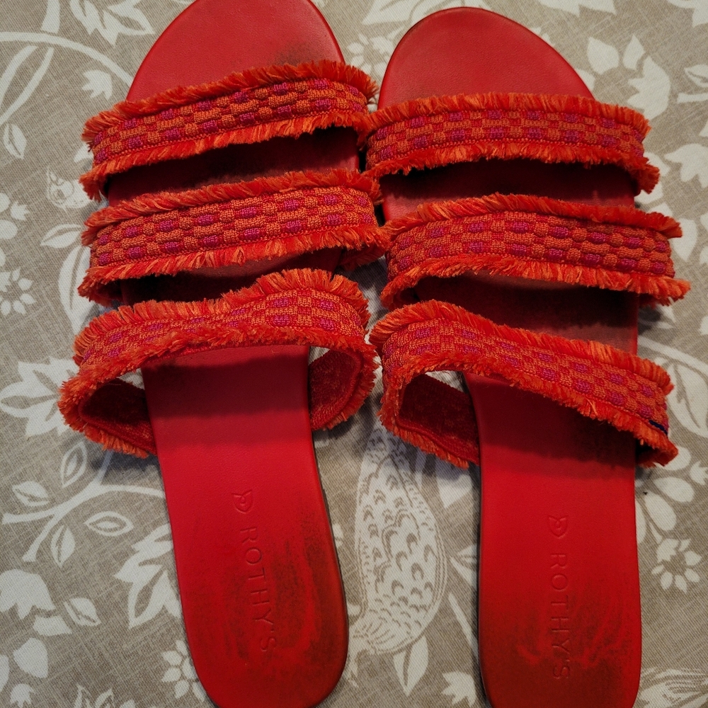 Rothy's Red Fringe Slide Sandals